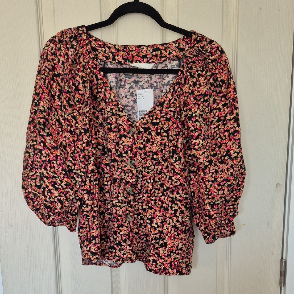 Floral Women's Top - Black and Pink
